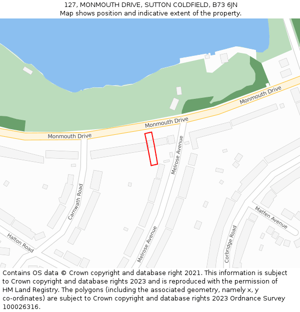 127, MONMOUTH DRIVE, SUTTON COLDFIELD, B73 6JN: Location map and indicative extent of plot