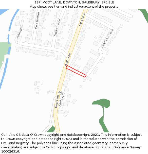 127, MOOT LANE, DOWNTON, SALISBURY, SP5 3LE: Location map and indicative extent of plot