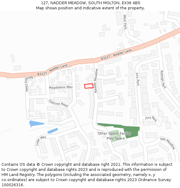 127, NADDER MEADOW, SOUTH MOLTON, EX36 4BS: Location map and indicative extent of plot