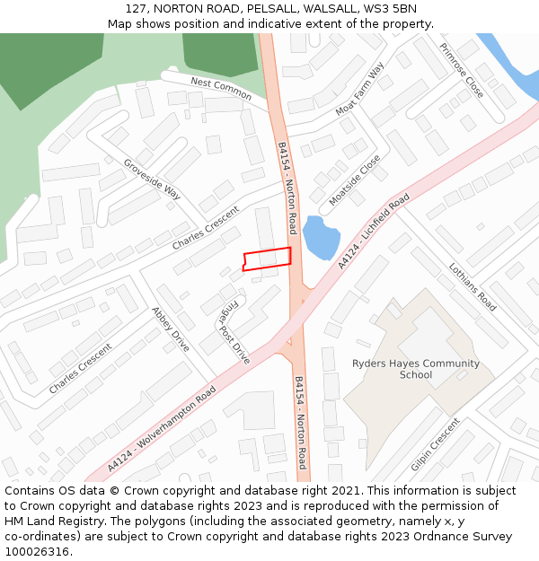 127, NORTON ROAD, PELSALL, WALSALL, WS3 5BN: Location map and indicative extent of plot