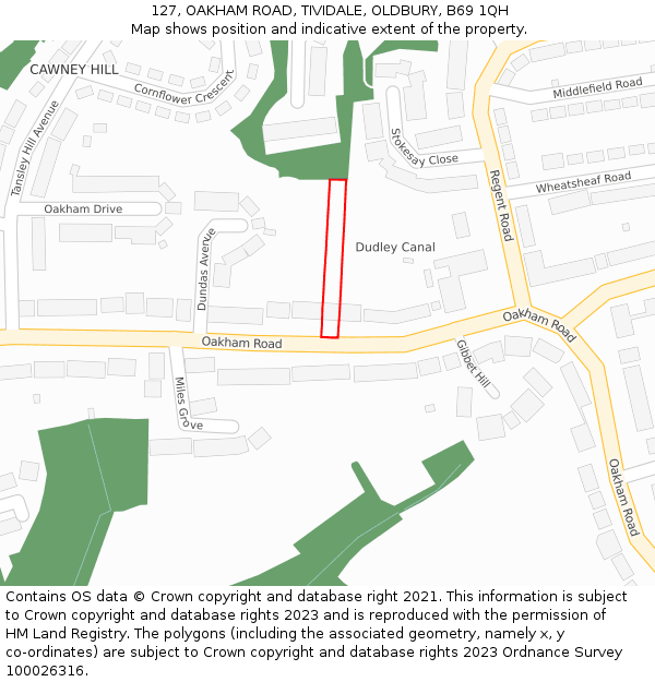 127, OAKHAM ROAD, TIVIDALE, OLDBURY, B69 1QH: Location map and indicative extent of plot