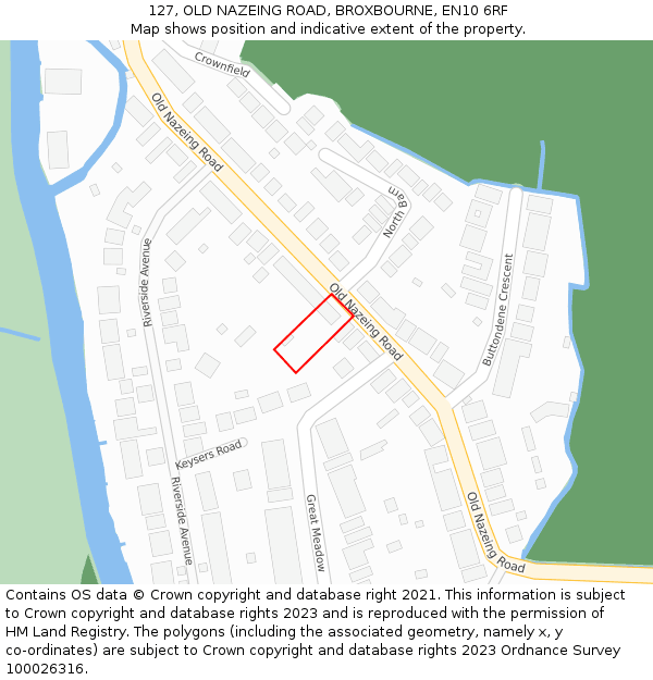 127, OLD NAZEING ROAD, BROXBOURNE, EN10 6RF: Location map and indicative extent of plot