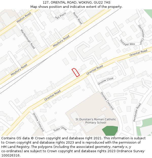 127, ORIENTAL ROAD, WOKING, GU22 7AS: Location map and indicative extent of plot