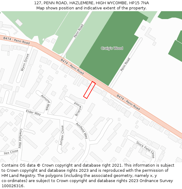 127, PENN ROAD, HAZLEMERE, HIGH WYCOMBE, HP15 7NA: Location map and indicative extent of plot