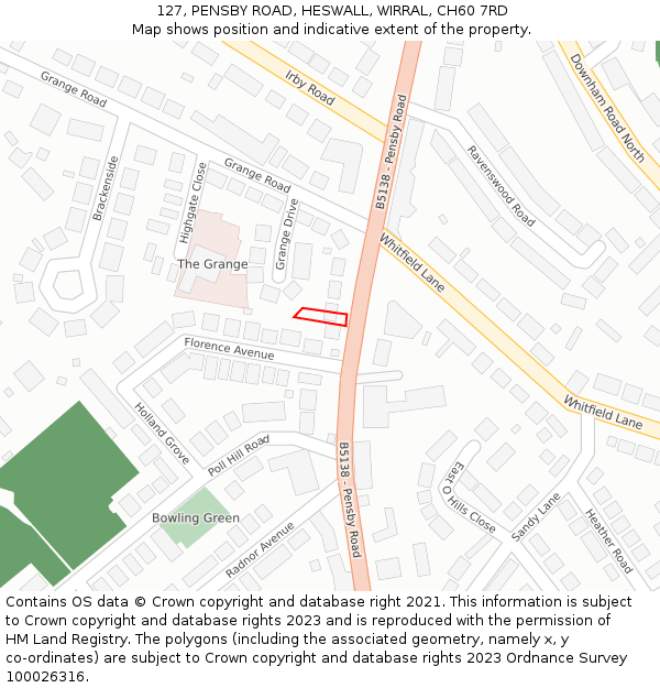 127, PENSBY ROAD, HESWALL, WIRRAL, CH60 7RD: Location map and indicative extent of plot