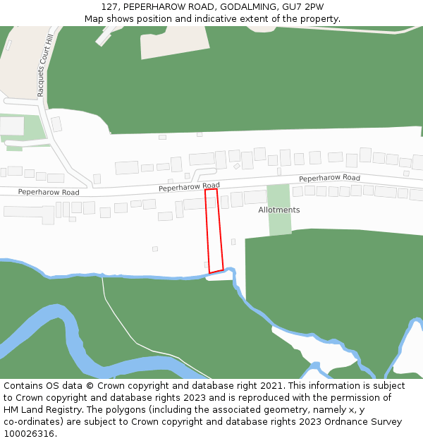 127, PEPERHAROW ROAD, GODALMING, GU7 2PW: Location map and indicative extent of plot
