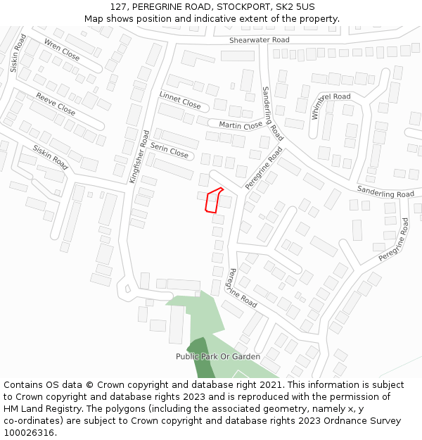 127, PEREGRINE ROAD, STOCKPORT, SK2 5US: Location map and indicative extent of plot