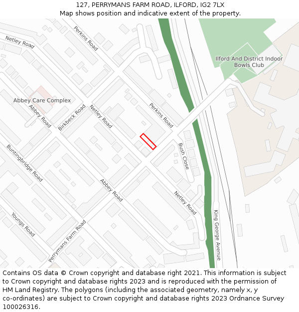 127, PERRYMANS FARM ROAD, ILFORD, IG2 7LX: Location map and indicative extent of plot