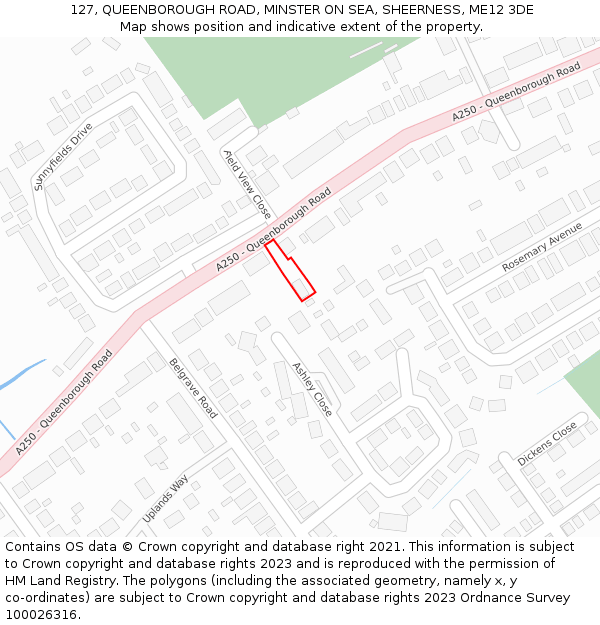 127, QUEENBOROUGH ROAD, MINSTER ON SEA, SHEERNESS, ME12 3DE: Location map and indicative extent of plot