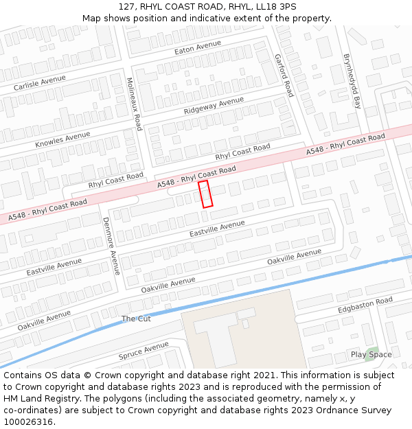 127, RHYL COAST ROAD, RHYL, LL18 3PS: Location map and indicative extent of plot