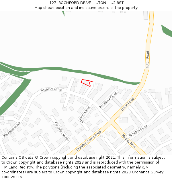 127, ROCHFORD DRIVE, LUTON, LU2 8ST: Location map and indicative extent of plot