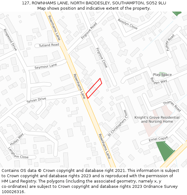 127, ROWNHAMS LANE, NORTH BADDESLEY, SOUTHAMPTON, SO52 9LU: Location map and indicative extent of plot