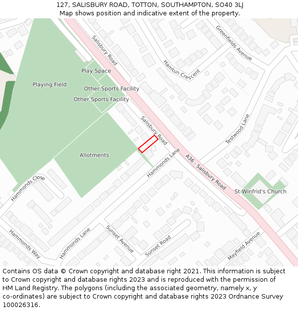 127, SALISBURY ROAD, TOTTON, SOUTHAMPTON, SO40 3LJ: Location map and indicative extent of plot