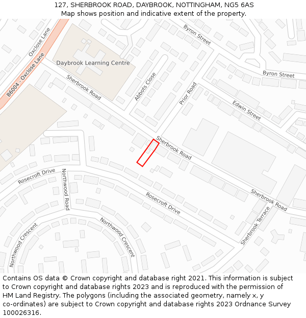 127, SHERBROOK ROAD, DAYBROOK, NOTTINGHAM, NG5 6AS: Location map and indicative extent of plot