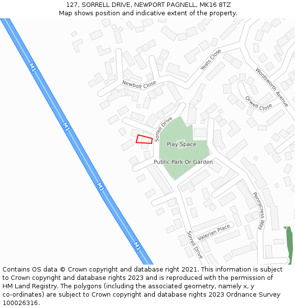 127, SORRELL DRIVE, NEWPORT PAGNELL, MK16 8TZ: Location map and indicative extent of plot