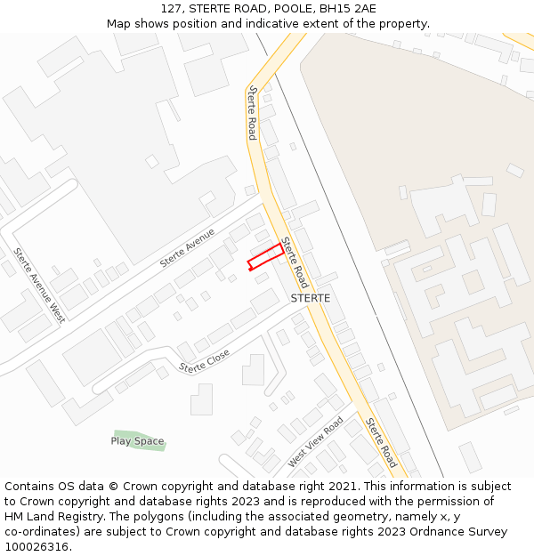 127, STERTE ROAD, POOLE, BH15 2AE: Location map and indicative extent of plot