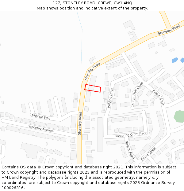 127, STONELEY ROAD, CREWE, CW1 4NQ: Location map and indicative extent of plot