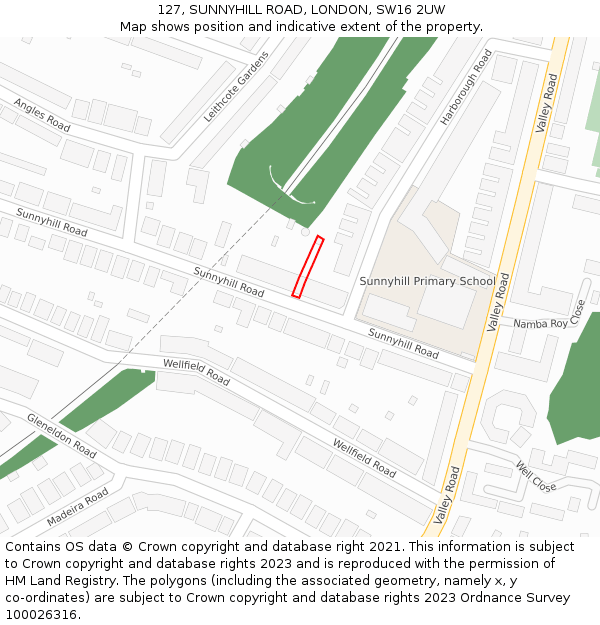 127, SUNNYHILL ROAD, LONDON, SW16 2UW: Location map and indicative extent of plot