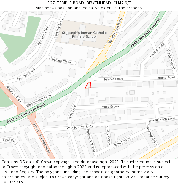 127, TEMPLE ROAD, BIRKENHEAD, CH42 9JZ: Location map and indicative extent of plot