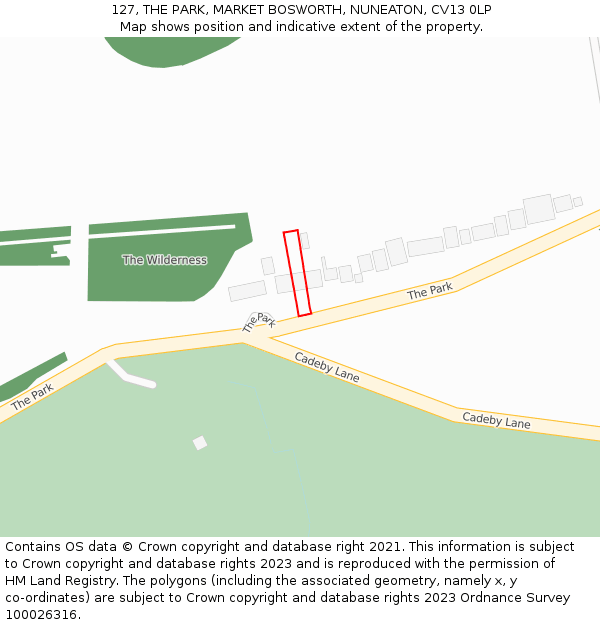 127, THE PARK, MARKET BOSWORTH, NUNEATON, CV13 0LP: Location map and indicative extent of plot