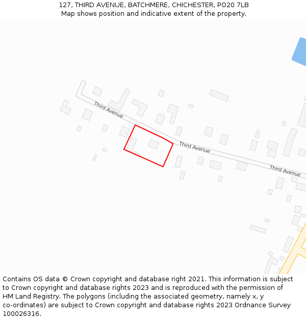 127, THIRD AVENUE, BATCHMERE, CHICHESTER, PO20 7LB: Location map and indicative extent of plot