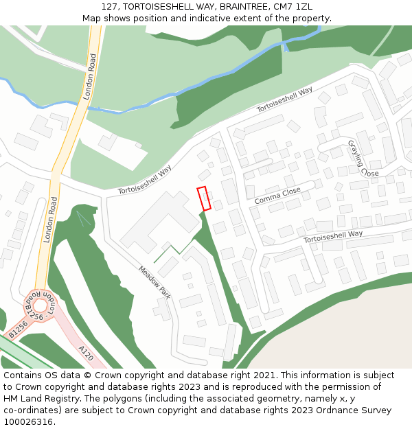 127, TORTOISESHELL WAY, BRAINTREE, CM7 1ZL: Location map and indicative extent of plot