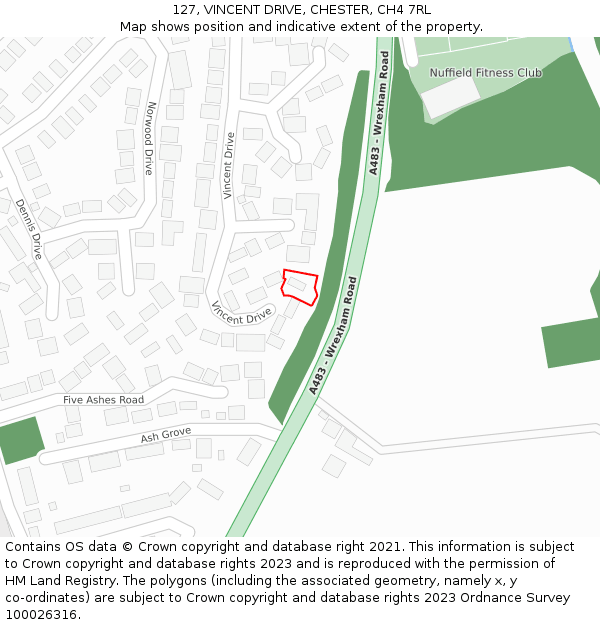 127, VINCENT DRIVE, CHESTER, CH4 7RL: Location map and indicative extent of plot