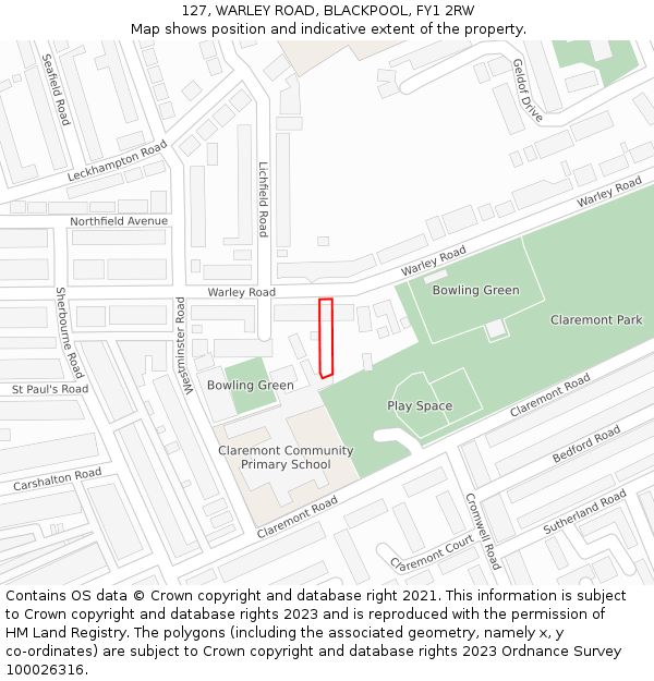 127, WARLEY ROAD, BLACKPOOL, FY1 2RW: Location map and indicative extent of plot