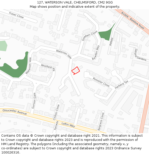 127, WATERSON VALE, CHELMSFORD, CM2 9GG: Location map and indicative extent of plot