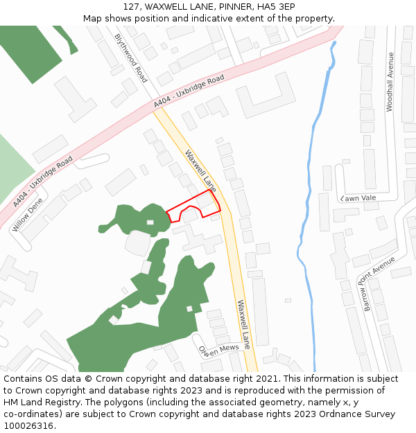 127, WAXWELL LANE, PINNER, HA5 3EP: Location map and indicative extent of plot