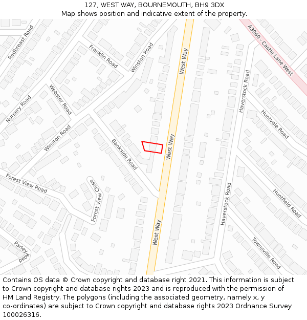 127, WEST WAY, BOURNEMOUTH, BH9 3DX: Location map and indicative extent of plot