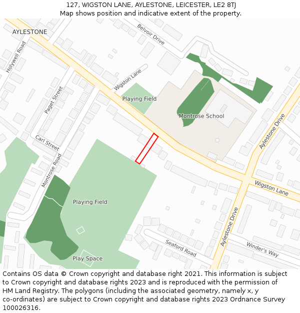 127, WIGSTON LANE, AYLESTONE, LEICESTER, LE2 8TJ: Location map and indicative extent of plot