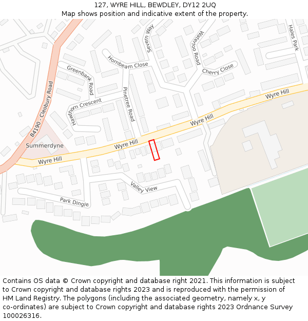 127, WYRE HILL, BEWDLEY, DY12 2UQ: Location map and indicative extent of plot