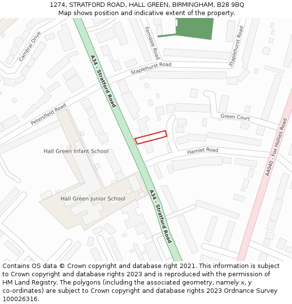 1274, STRATFORD ROAD, HALL GREEN, BIRMINGHAM, B28 9BQ: Location map and indicative extent of plot