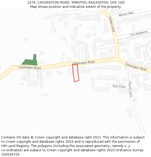 127A, CASSINGTON ROAD, YARNTON, KIDLINGTON, OX5 1QD: Location map and indicative extent of plot