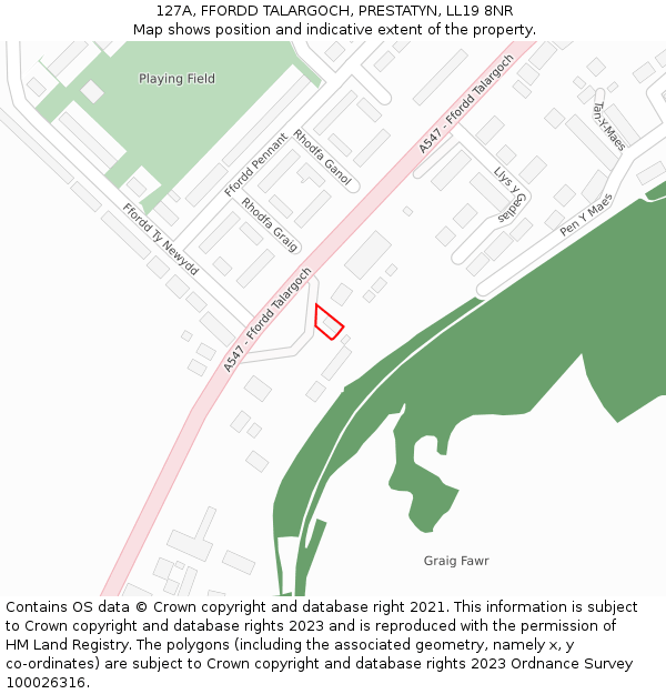 127A, FFORDD TALARGOCH, PRESTATYN, LL19 8NR: Location map and indicative extent of plot