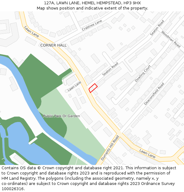 127A, LAWN LANE, HEMEL HEMPSTEAD, HP3 9HX: Location map and indicative extent of plot