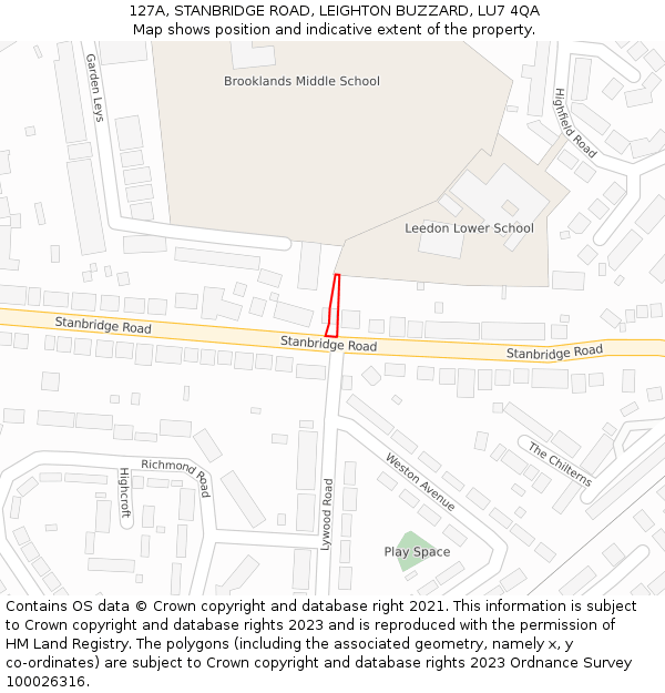 127A, STANBRIDGE ROAD, LEIGHTON BUZZARD, LU7 4QA: Location map and indicative extent of plot