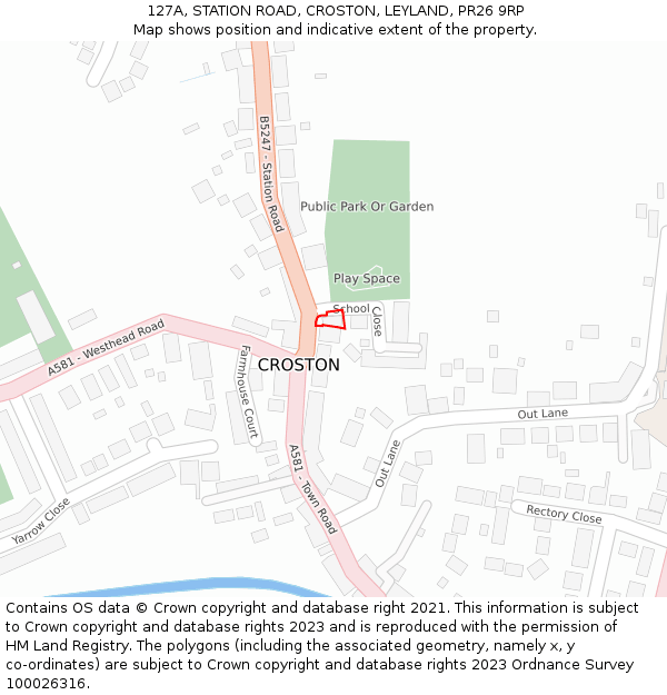 127A, STATION ROAD, CROSTON, LEYLAND, PR26 9RP: Location map and indicative extent of plot