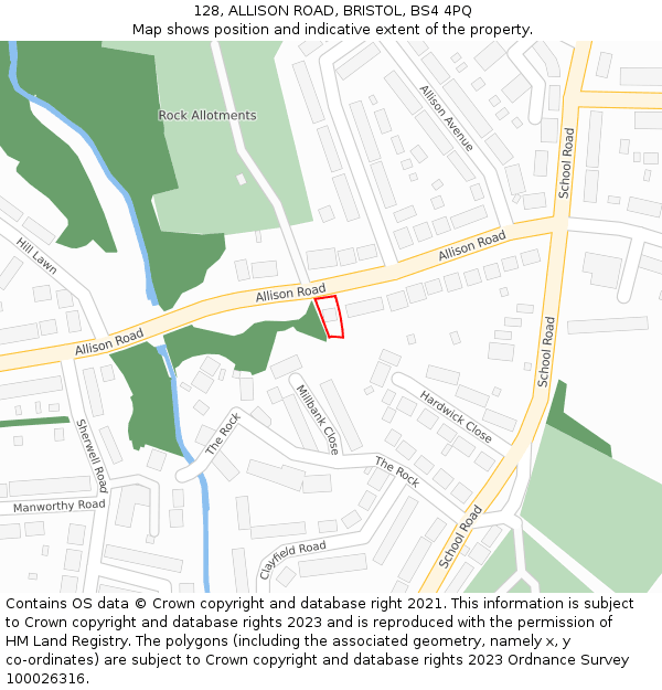 128, ALLISON ROAD, BRISTOL, BS4 4PQ: Location map and indicative extent of plot