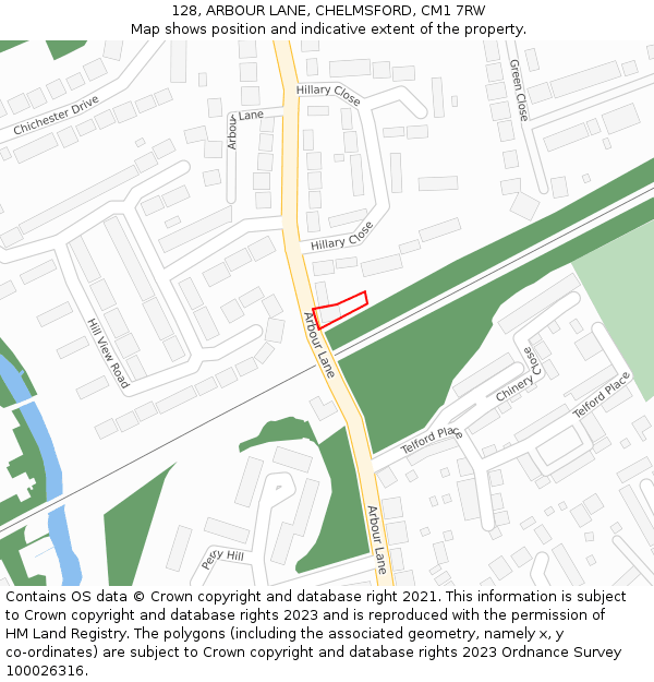 128, ARBOUR LANE, CHELMSFORD, CM1 7RW: Location map and indicative extent of plot