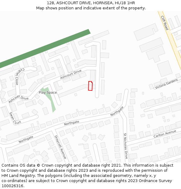 128, ASHCOURT DRIVE, HORNSEA, HU18 1HR: Location map and indicative extent of plot