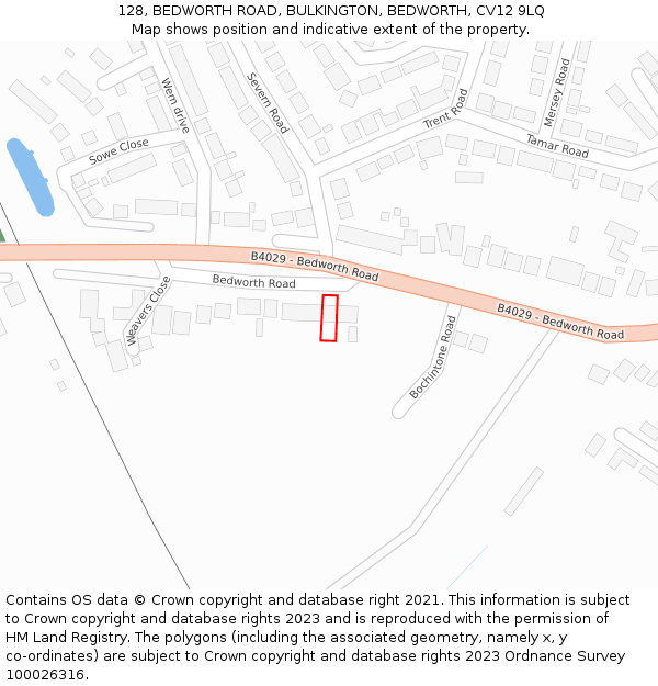 128, BEDWORTH ROAD, BULKINGTON, BEDWORTH, CV12 9LQ: Location map and indicative extent of plot