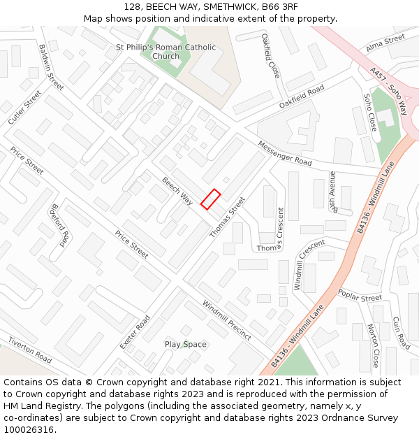 128, BEECH WAY, SMETHWICK, B66 3RF: Location map and indicative extent of plot