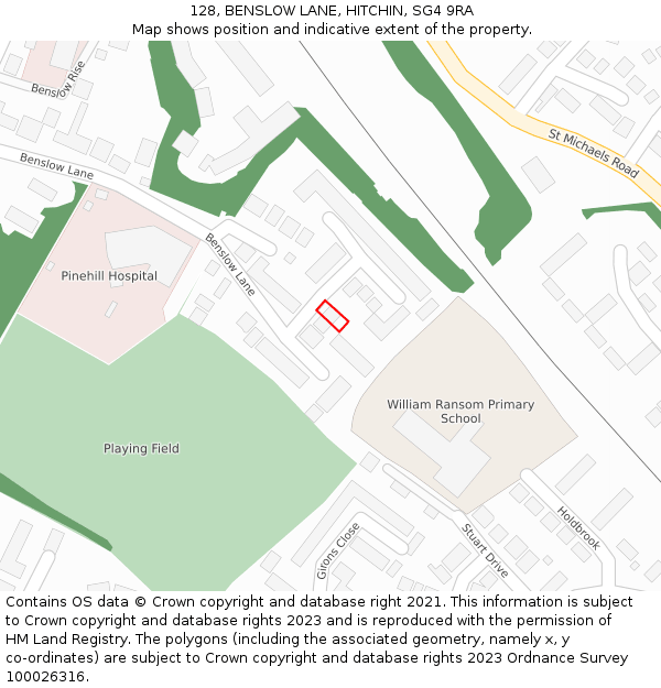 128, BENSLOW LANE, HITCHIN, SG4 9RA: Location map and indicative extent of plot