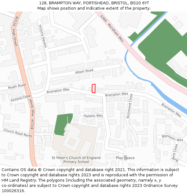 128, BRAMPTON WAY, PORTISHEAD, BRISTOL, BS20 6YT: Location map and indicative extent of plot
