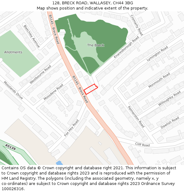 128, BRECK ROAD, WALLASEY, CH44 3BG: Location map and indicative extent of plot