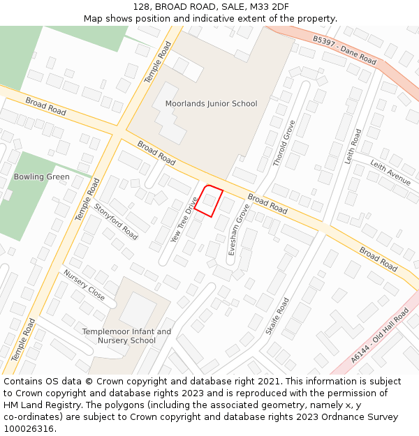 128, BROAD ROAD, SALE, M33 2DF: Location map and indicative extent of plot