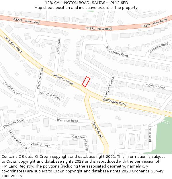 128, CALLINGTON ROAD, SALTASH, PL12 6ED: Location map and indicative extent of plot