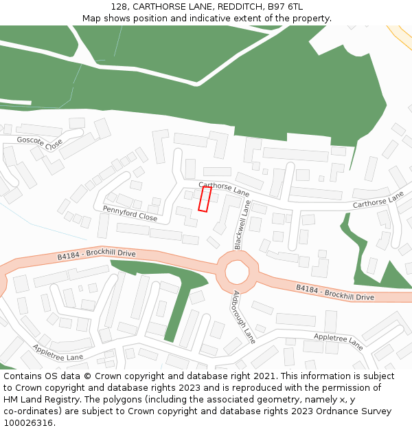 128, CARTHORSE LANE, REDDITCH, B97 6TL: Location map and indicative extent of plot